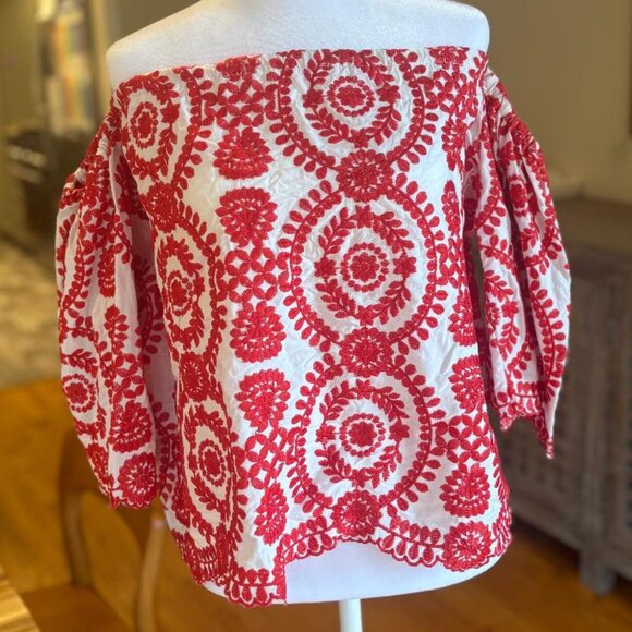 CHICWISH RED AND WHITE OFF THE SHOULDER TOP (SIZE *SMALL*) - Picture 5 of 7